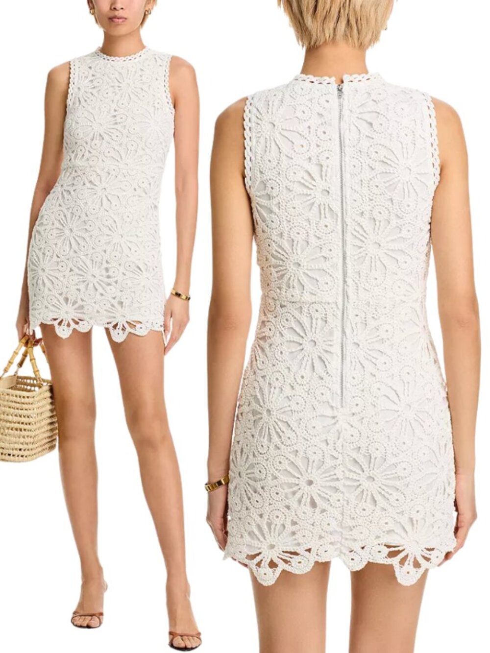 Aqua Crochet Mini Dress Women's XXS White Bridal Bachelorette Cocktail Party NWT